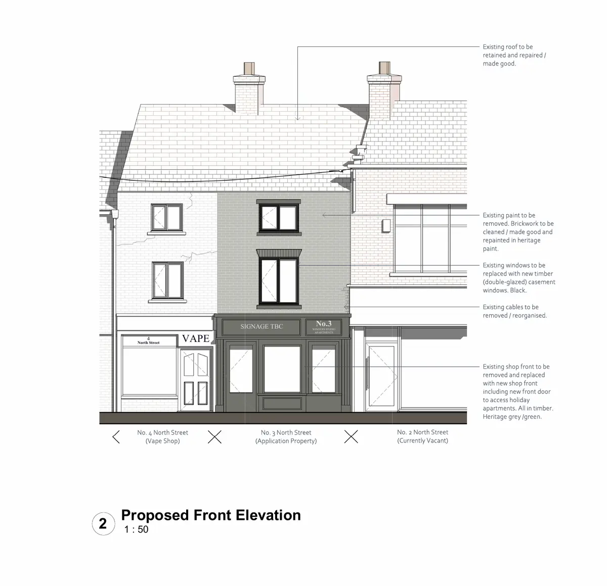 Proposed elevation for 3 North Street, Ripon