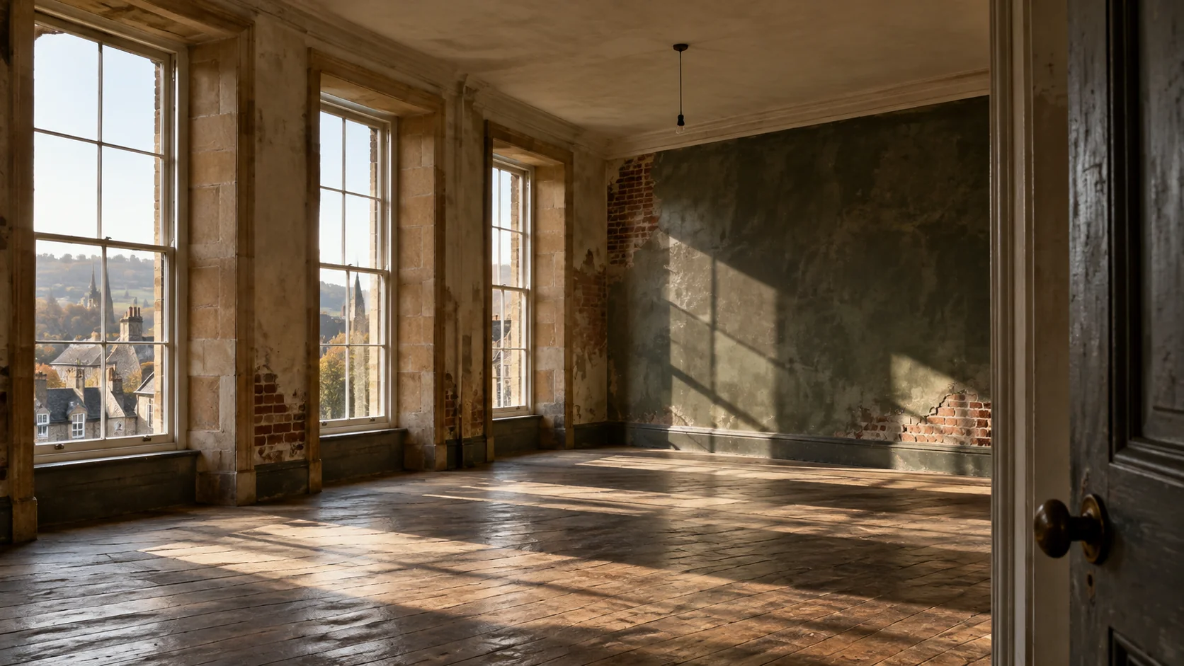 Architectural concept of an unused room with a Yorkshire-style sash window